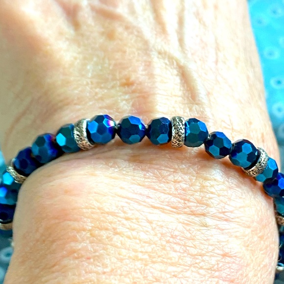 SALE ALEX AND ANI bangle,original bag,silver with dark blue ABS Crystals - Picture 3 of 6